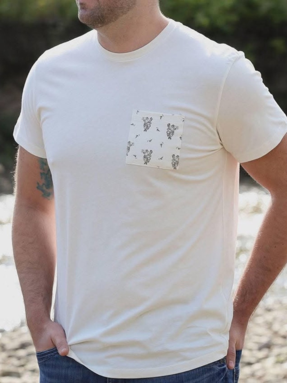 100% Pima Cotton Project Life Men's Koala Pocket Tee in Coconut Made in Peru